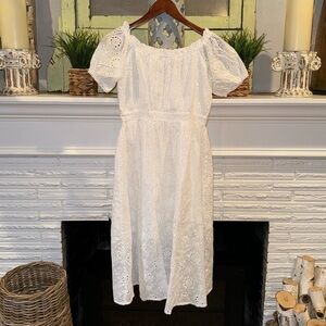 Sunday Mi Amor Anthropologie Cold Shoulder White Puff Sleeve Eyelet Midi Dress S